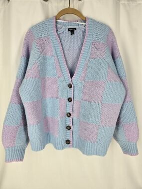 TORRID Pastel Blue & Lavender Checkered Button-Front Sweater